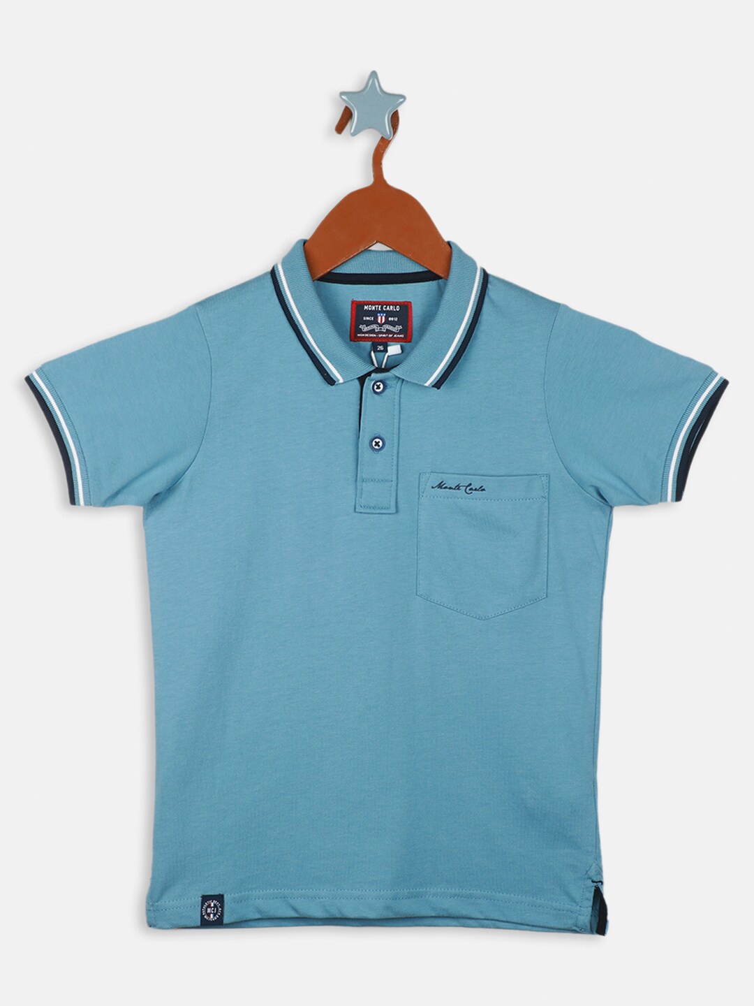 

Monte Carlo Boys Polo Collar Pocket Pure Cotton T-shirt, Blue