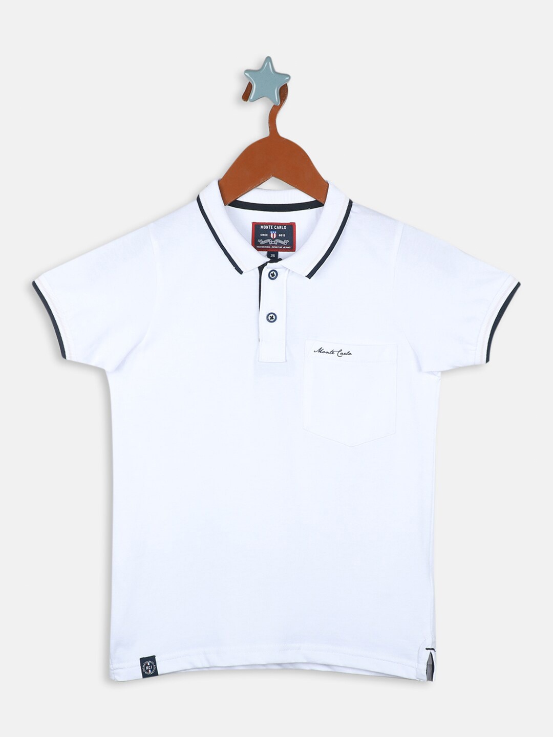 

Monte Carlo Boys Polo Collar Short Sleeves Pure Cotton T-shirt, White