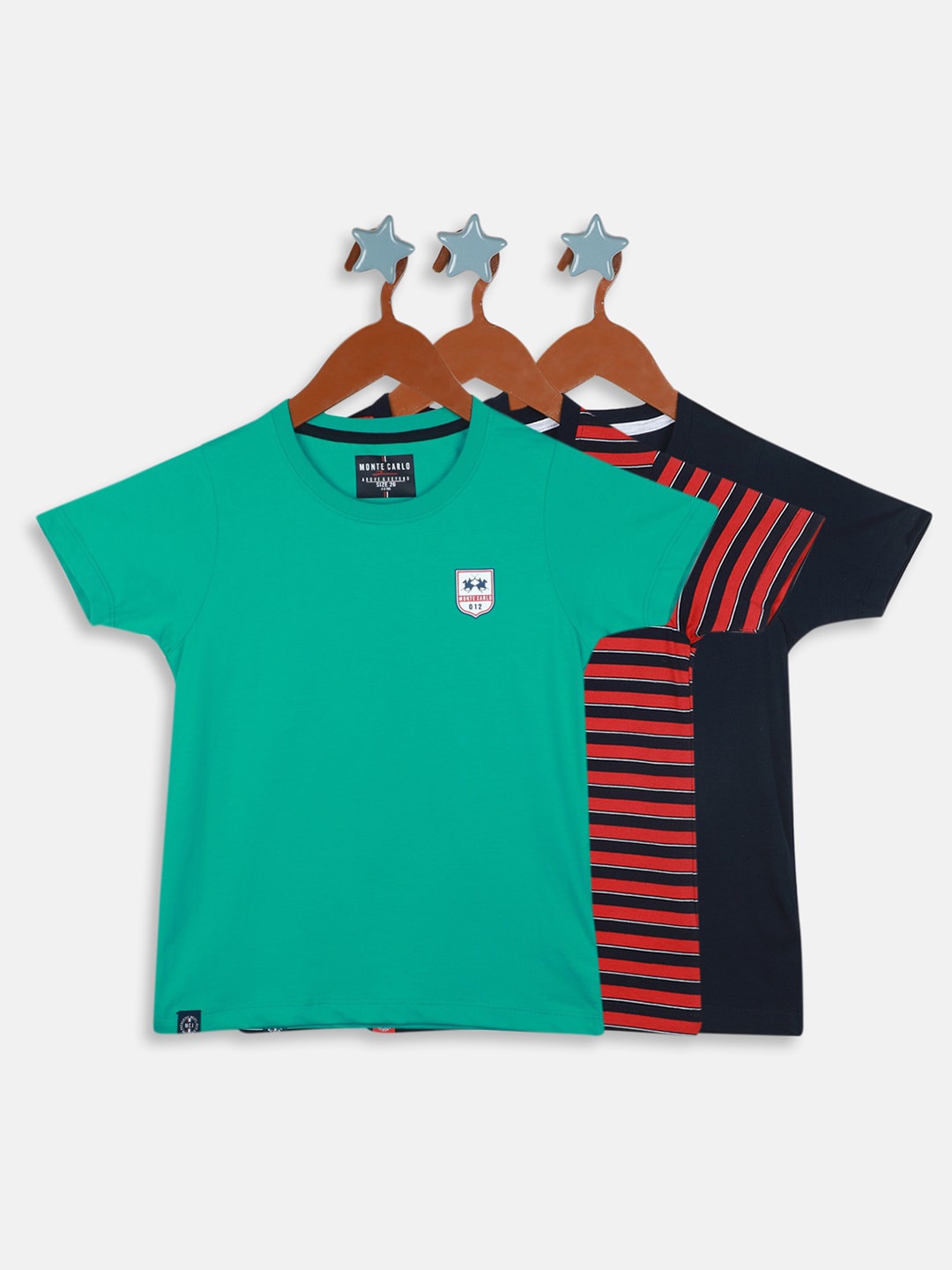 

Monte Carlo Boys Pack Of 3 Round Neck Pure Cotton T-shirt, Green
