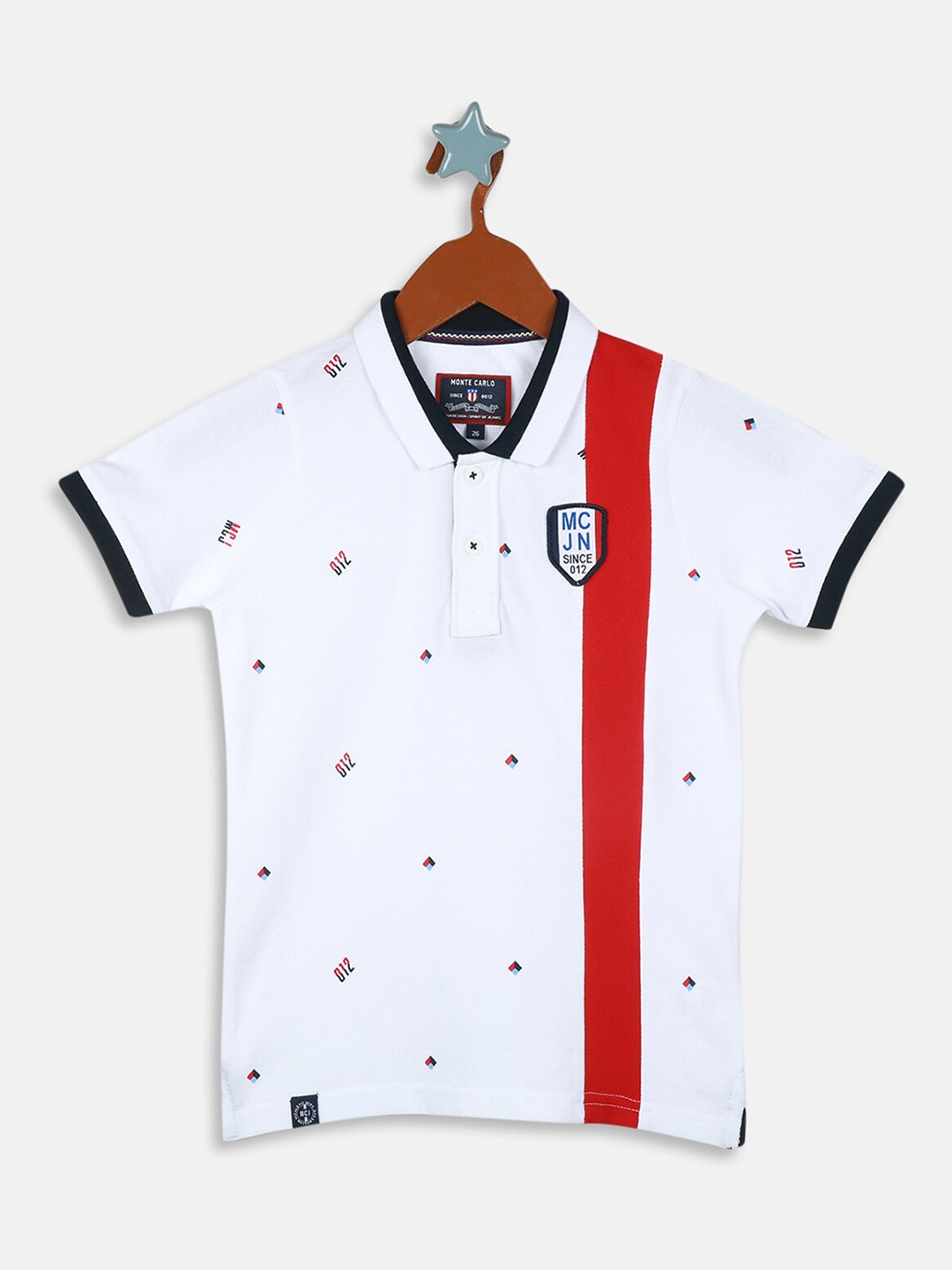 

Monte Carlo Boys Conversational Printed Polo Collar Pure Cotton T-shirt, White