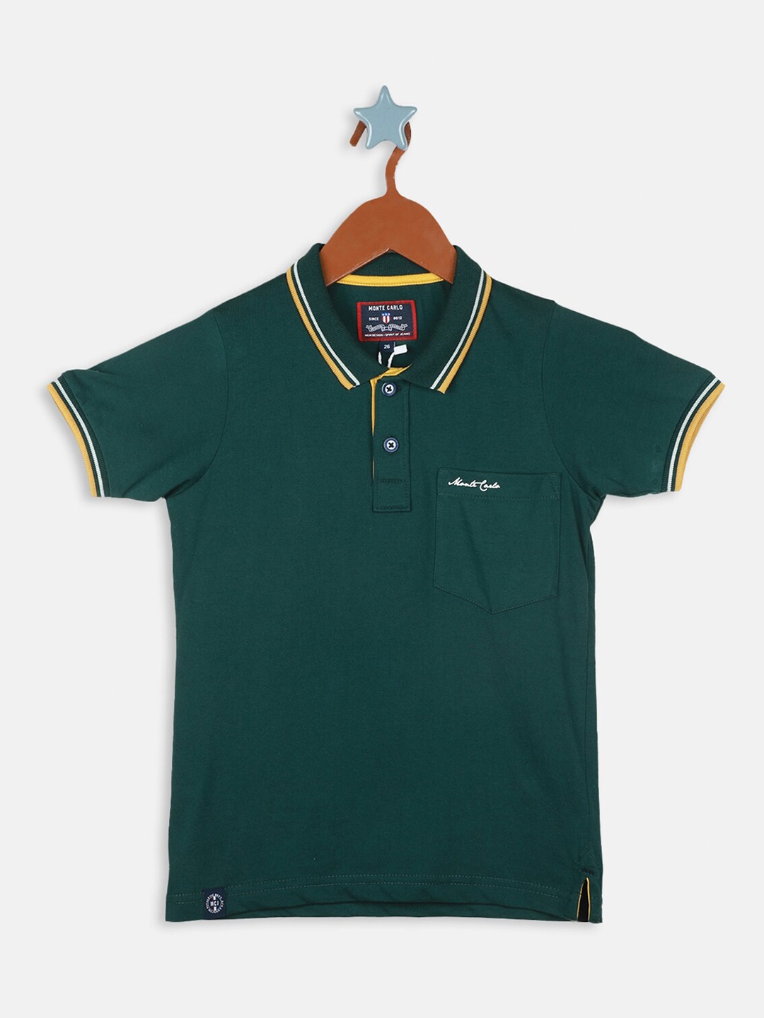 

Monte Carlo Boys Polo Collar Cotton T-shirt, Green