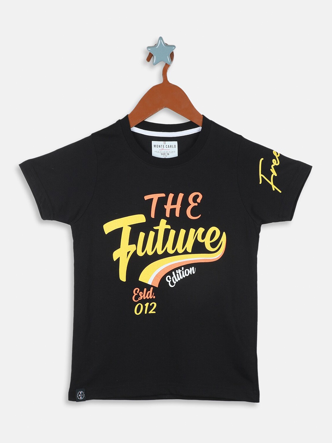 

Monte Carlo Teen Boys Typography Printed Round Neck Pure Cotton T-shirt, Black