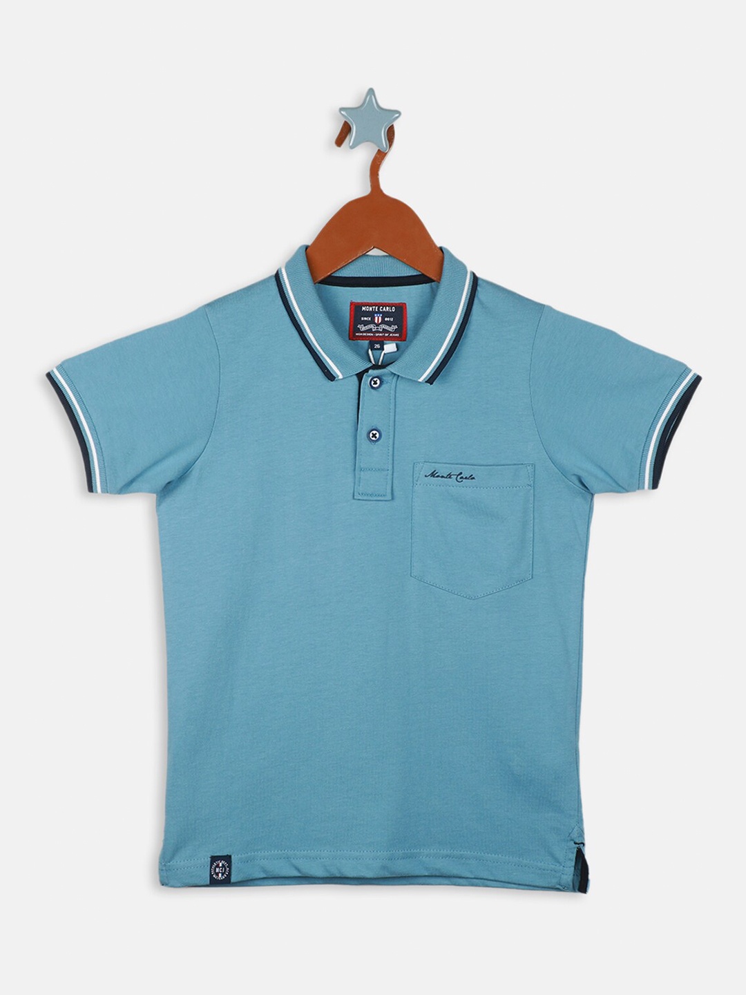 

Monte Carlo Boys Polo Collar Short Sleeves Pure Cotton T-shirt, Blue