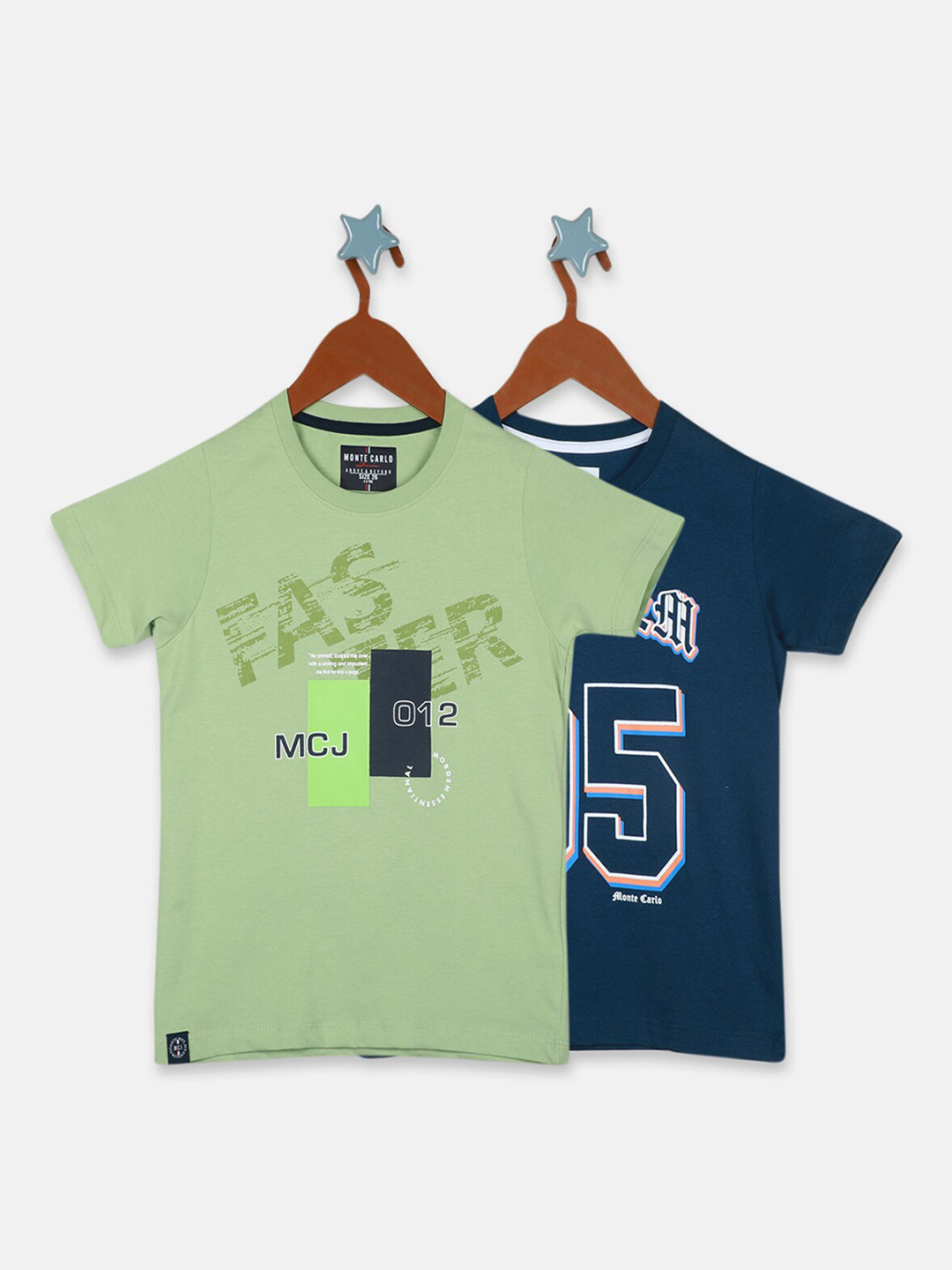 

Monte Carlo Boys Pack Of 2 Typography Printed Pure Cotton T-shirt, Blue