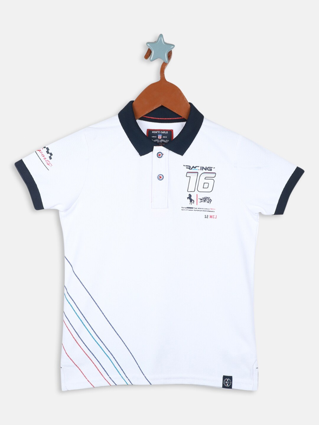 

Monte Carlo Boys Varsity Printed Polo Collar T-shirt, White