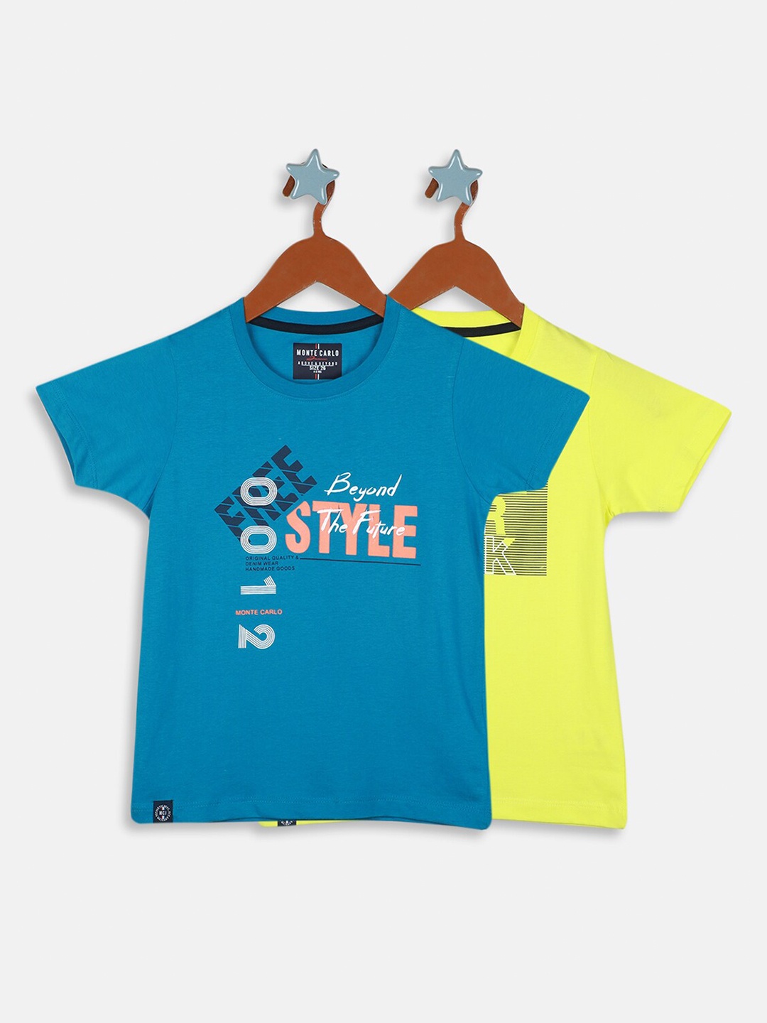

Monte Carlo Boys Pack Of 2 Typography Printed Pure Cotton T-Shirt, Blue