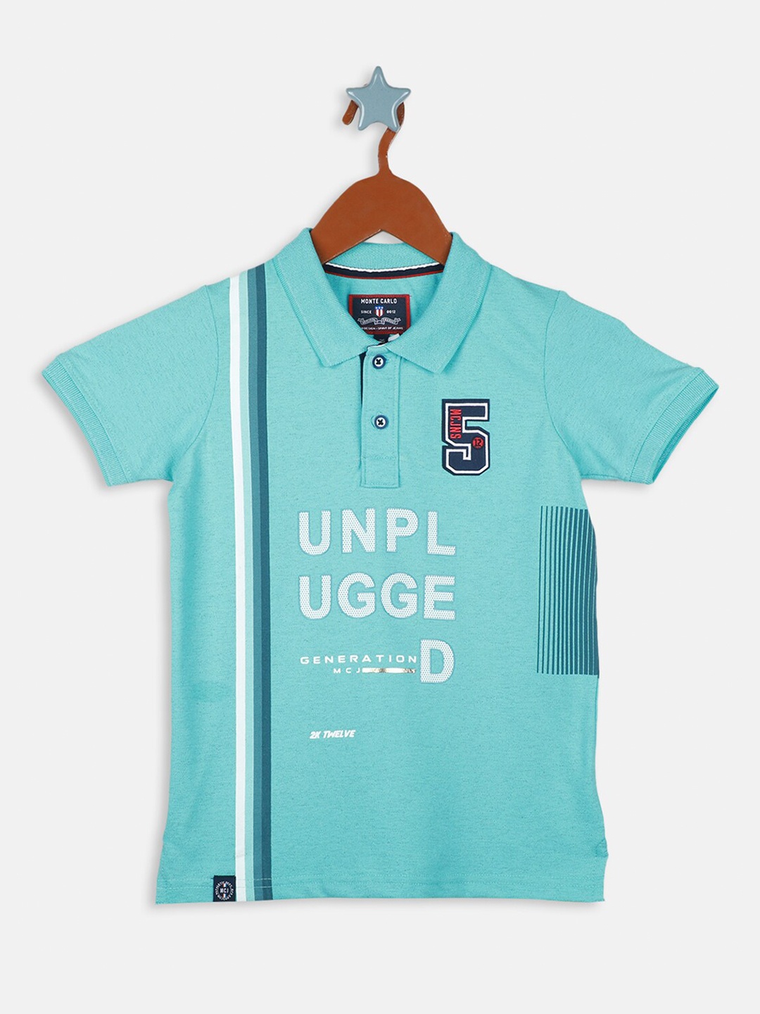 

Monte Carlo Boys Typography Printed Polo Collar Cotton T-shirt, Blue