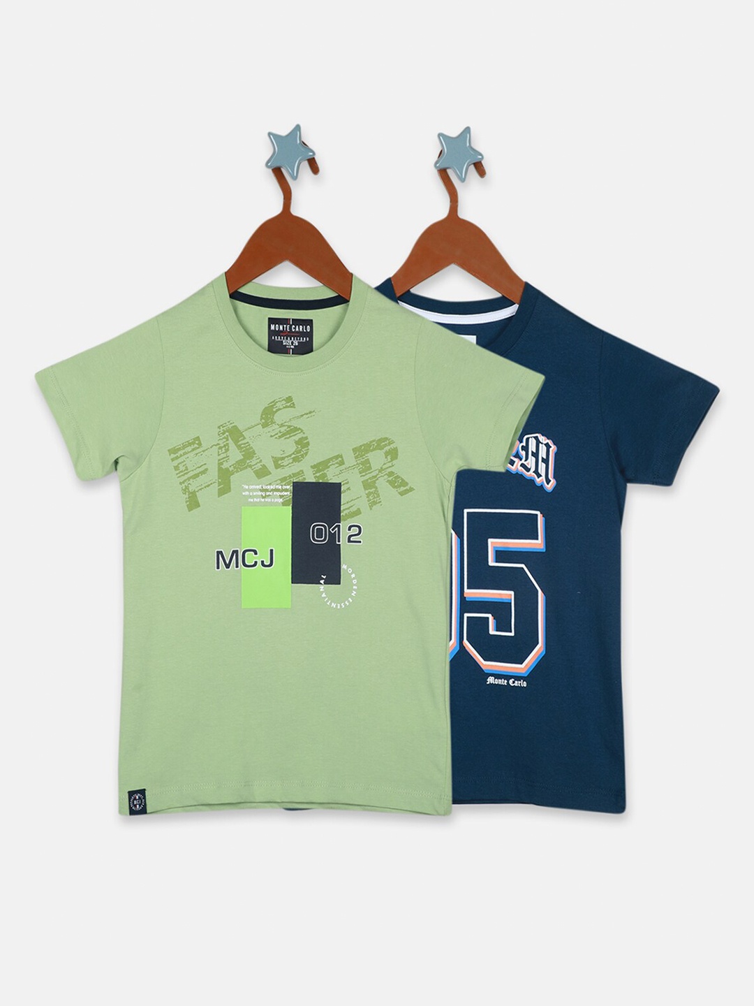 

Monte Carlo Boys Pack Of 2 Typography Printed Pure Cotton T-shirt, Green