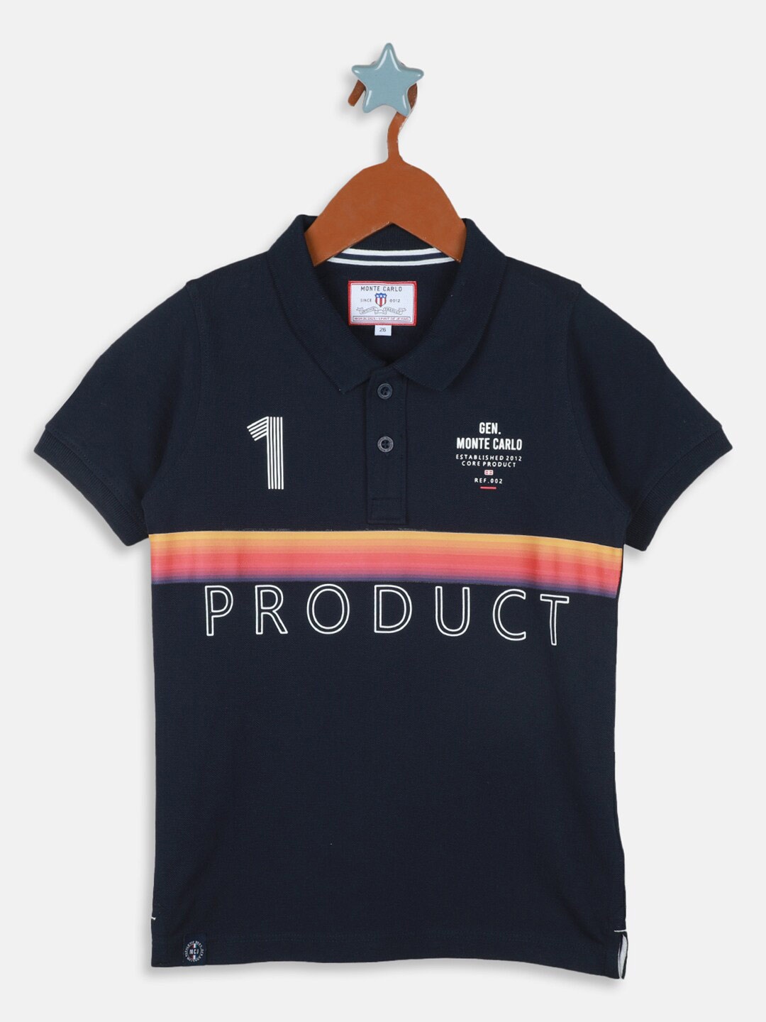

Monte Carlo Boys Typography Polo Collar Pure Cotton T-shirt, Navy blue
