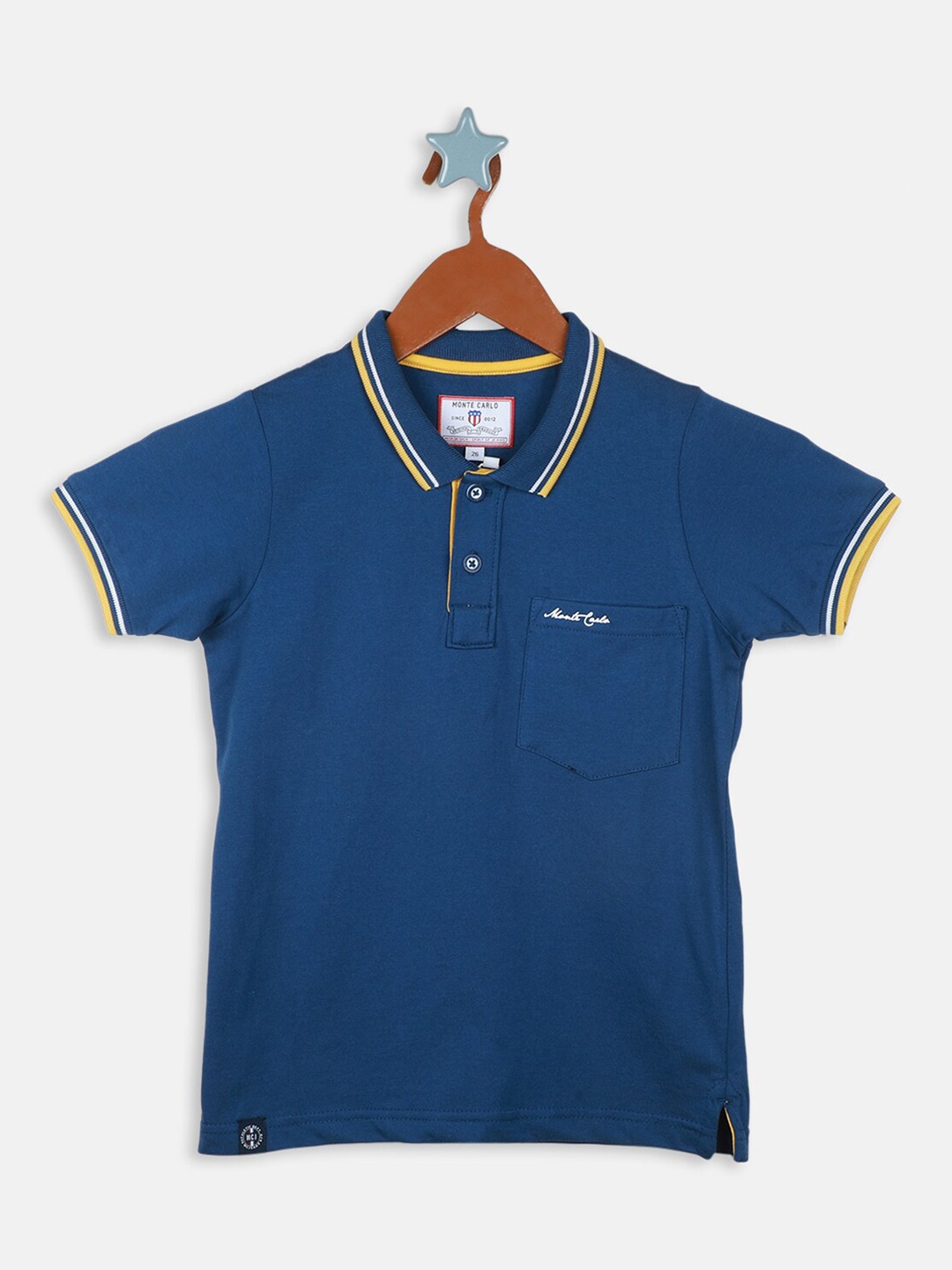 

Monte Carlo Boys Polo Collar Short Sleeves Pure Cotton T-shirt, Blue