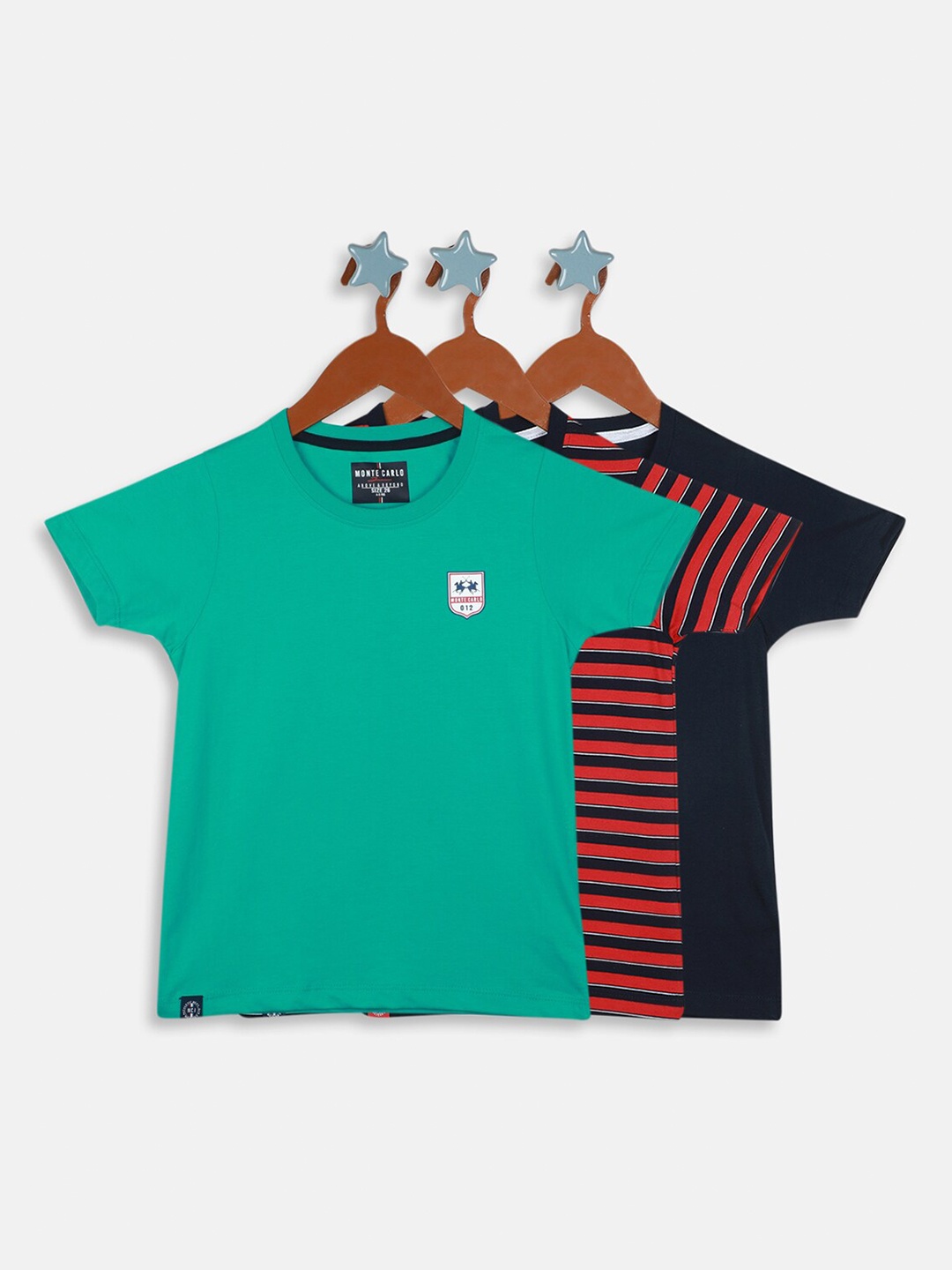 

Monte Carlo Boys Pack Of 3 Striped Cotton T-shirt, Red