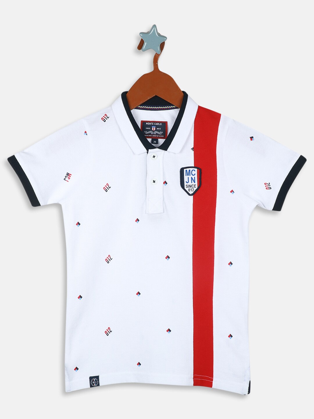 

Monte Carlo Boys Conversational Printed Polo Collar Pure Cotton T-shirt, White