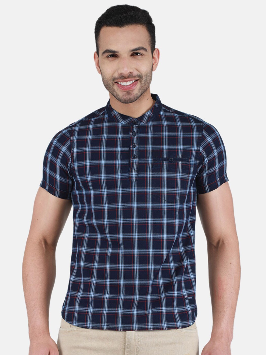 

Monte Carlo Checked Polo Collar T-shirt, Blue