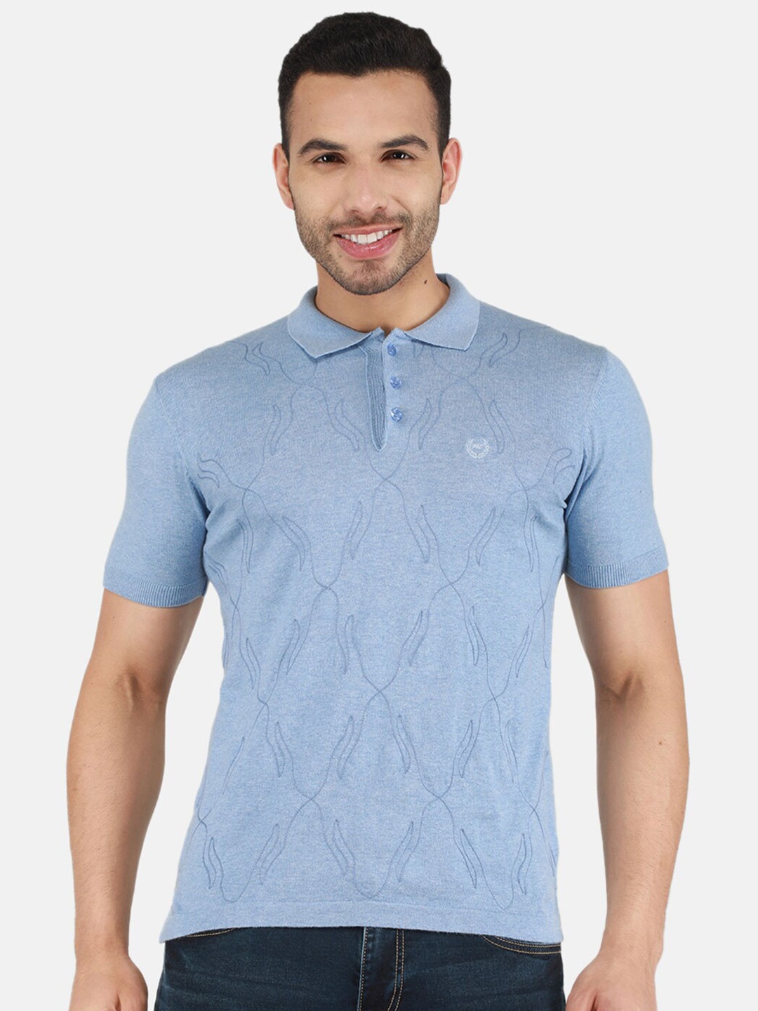 

Monte Carlo Self Design Polo Collar T-shirt, Blue