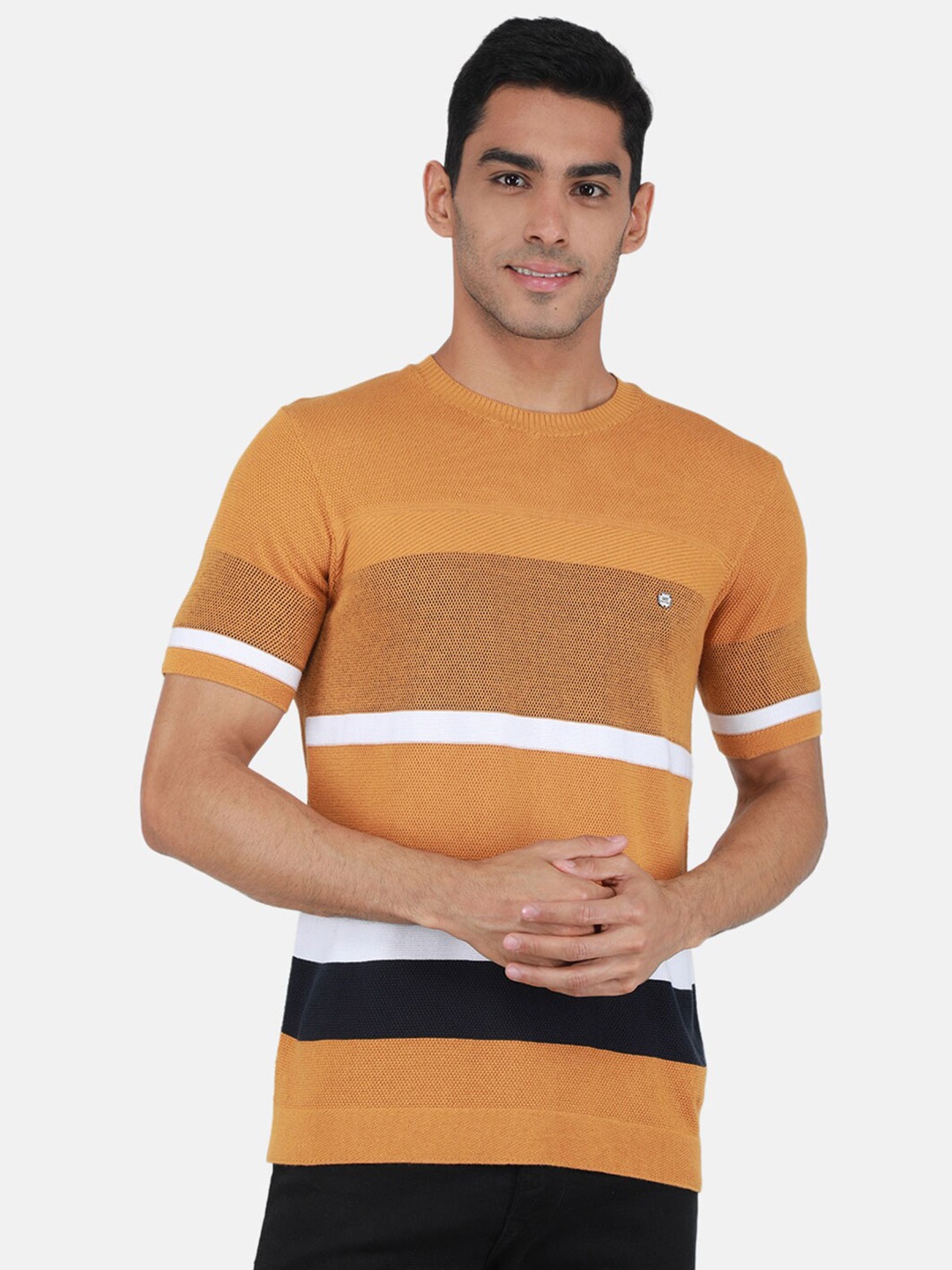 

Monte Carlo Striped Round Neck T-shirt, Mustard