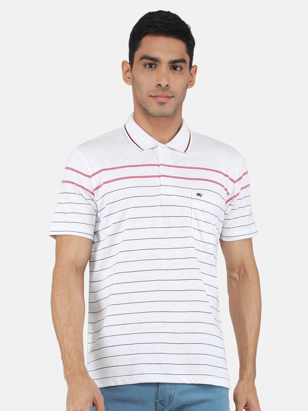 

Monte Carlo Striped Polo Collar T-shirt, Off white