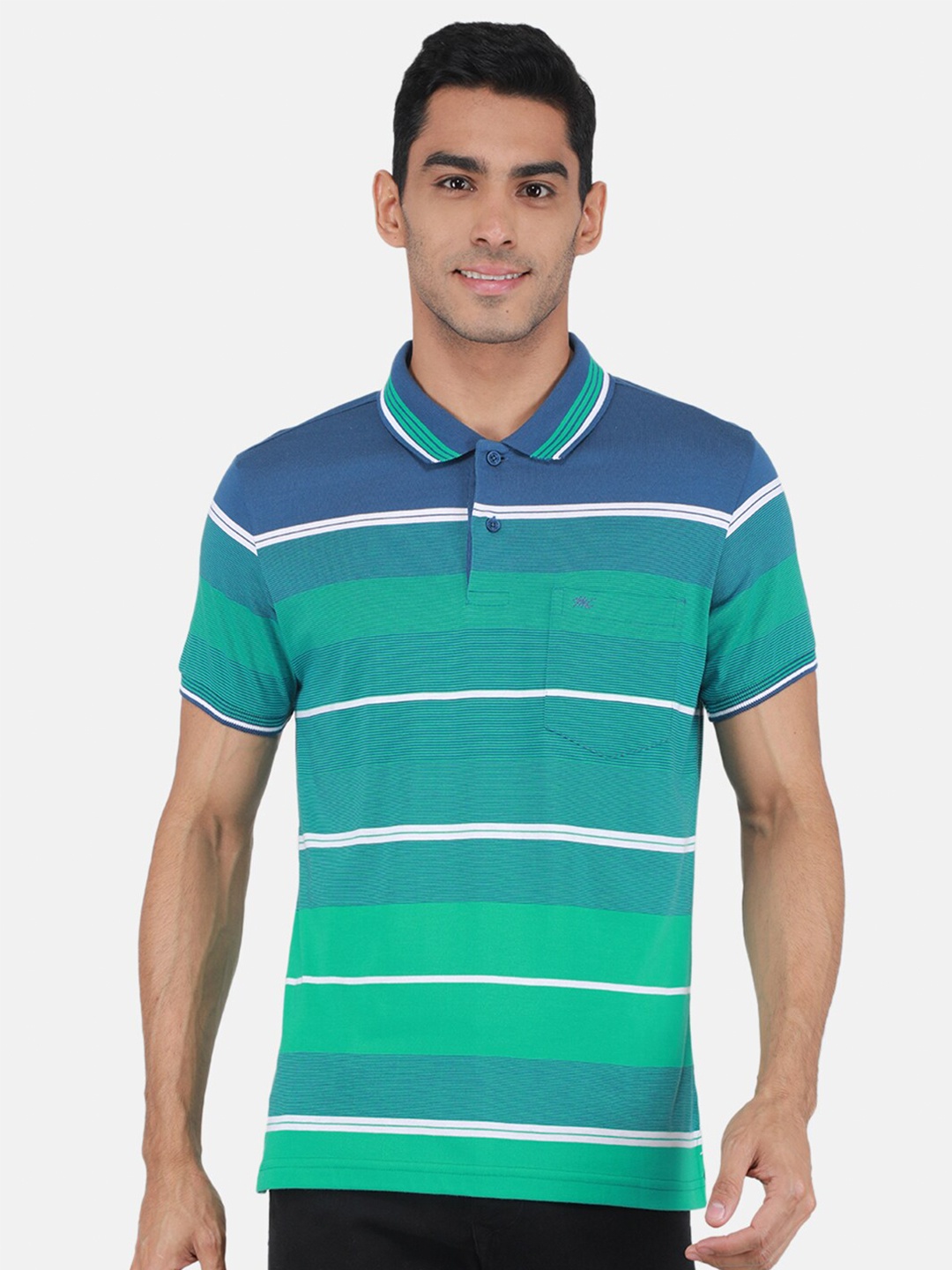 

Monte Carlo Striped Polo Collar T-shirt, Teal