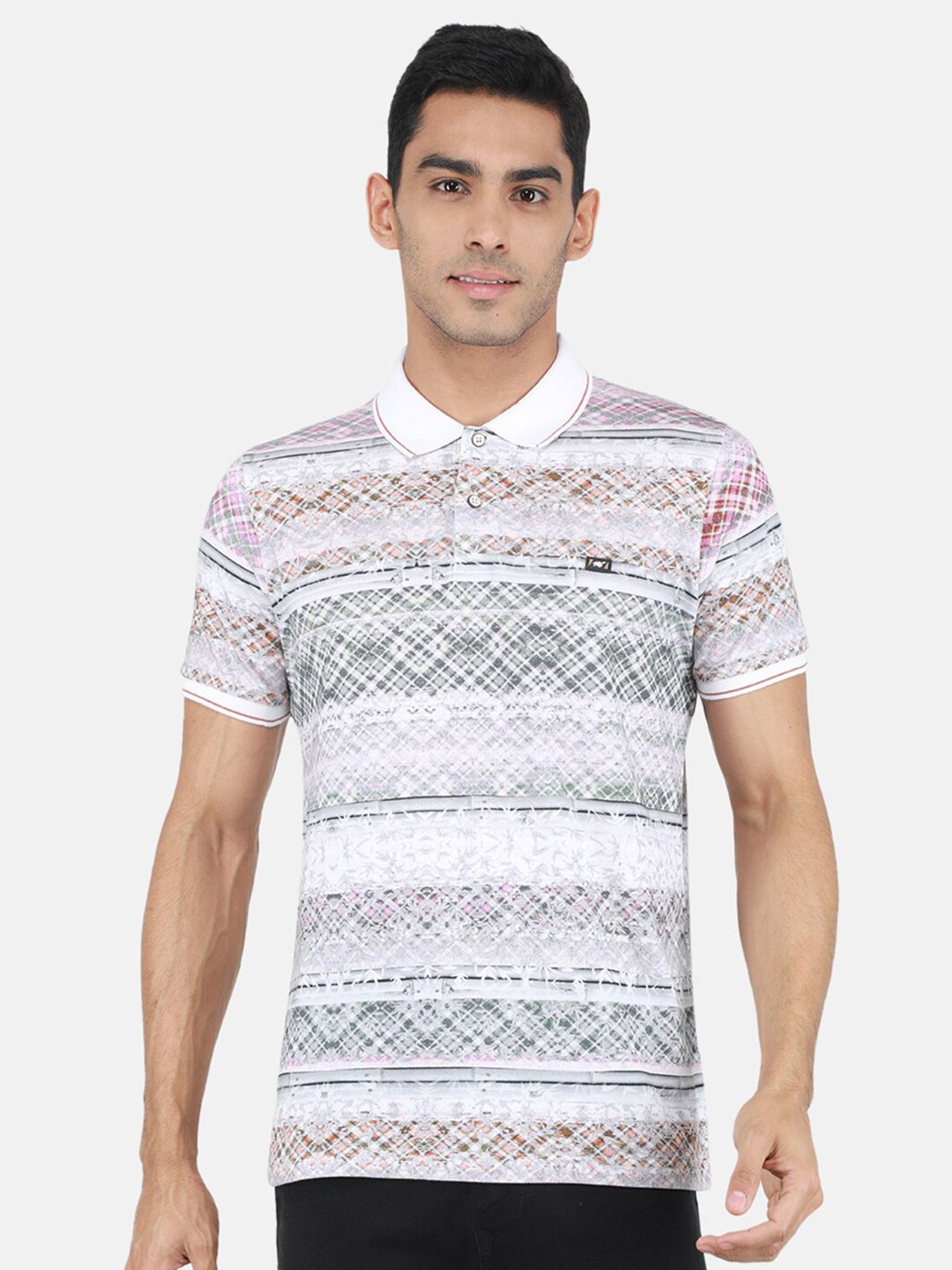 

Monte Carlo Geometric Printed Polo Collar T-shirt, White