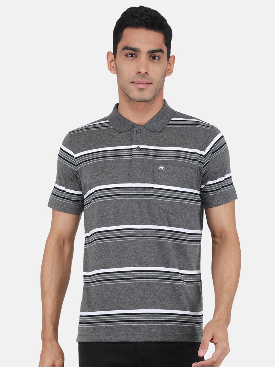 

Monte Carlo Striped Polo Collar T-shirt, Grey