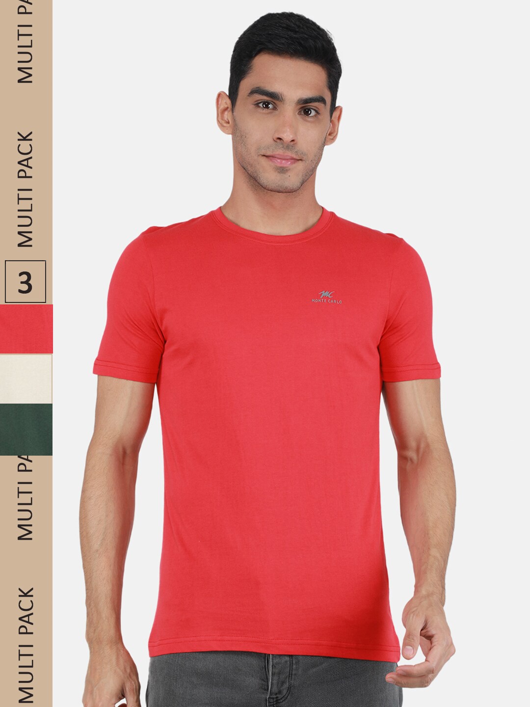 

Monte Carlo Pack Of 3 Pure Cotton T-shirt, Red