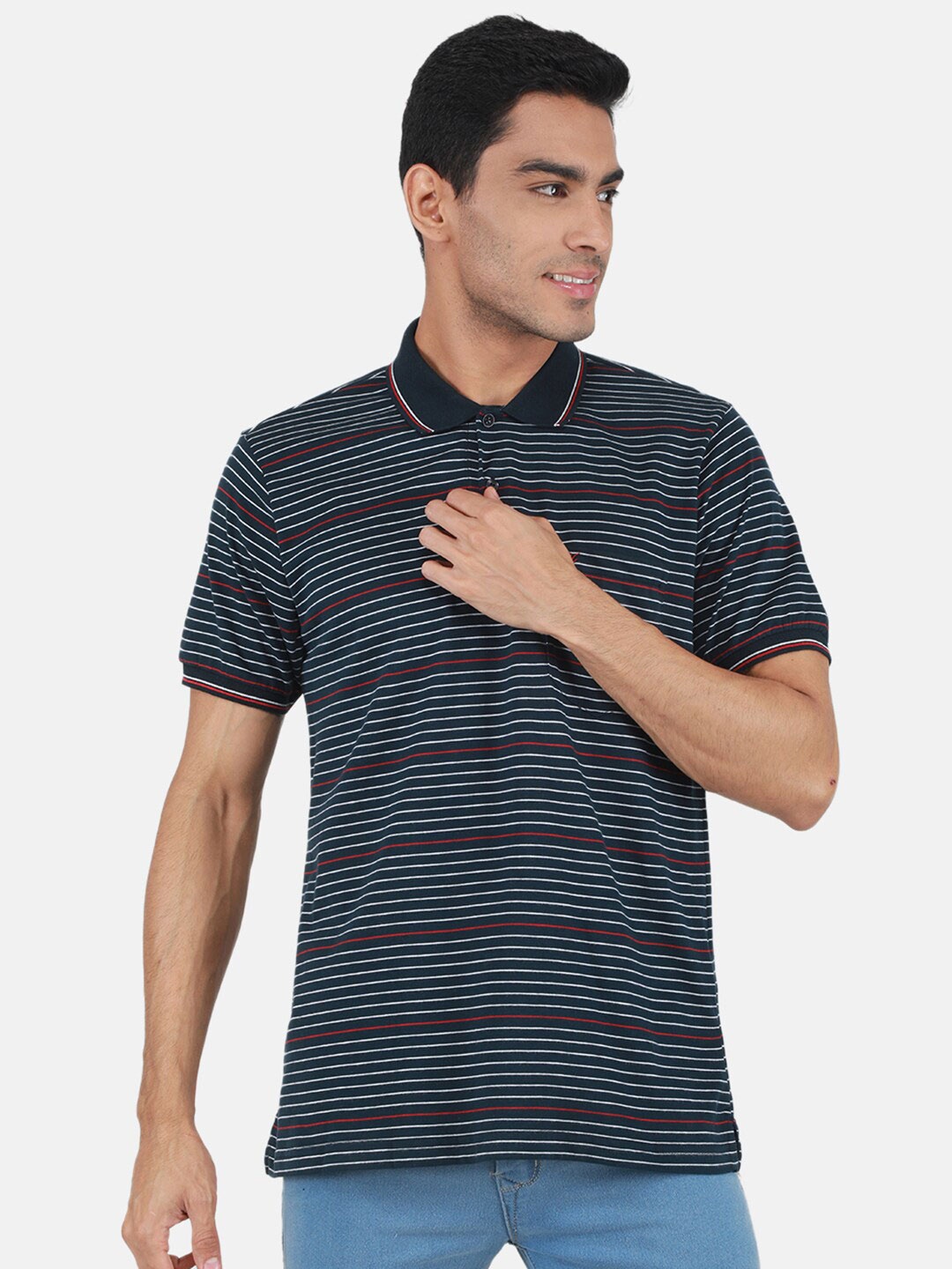 

Monte Carlo Striped Polo Collar Short Sleeves T-shirt, Navy blue