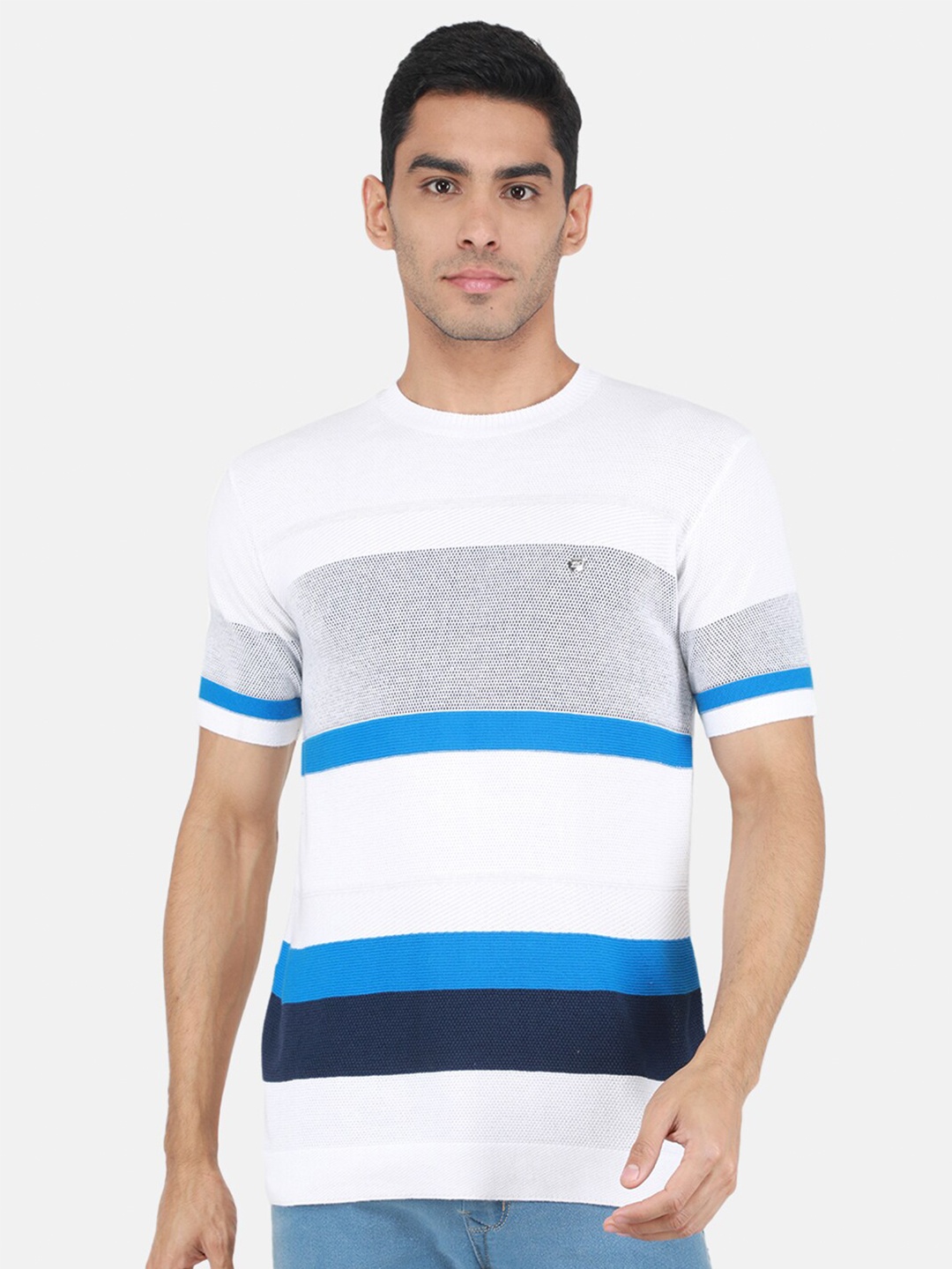 

Monte Carlo Striped Round Neck T-shirt, White