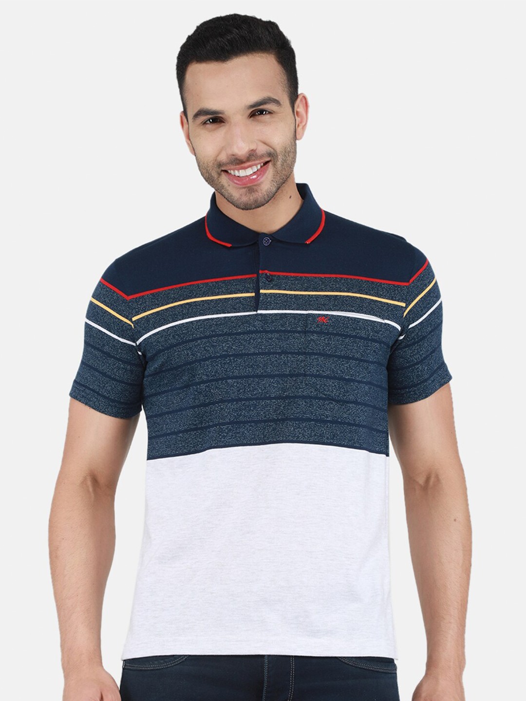 

Monte Carlo Striped Polo Collar T-shirt, Navy blue