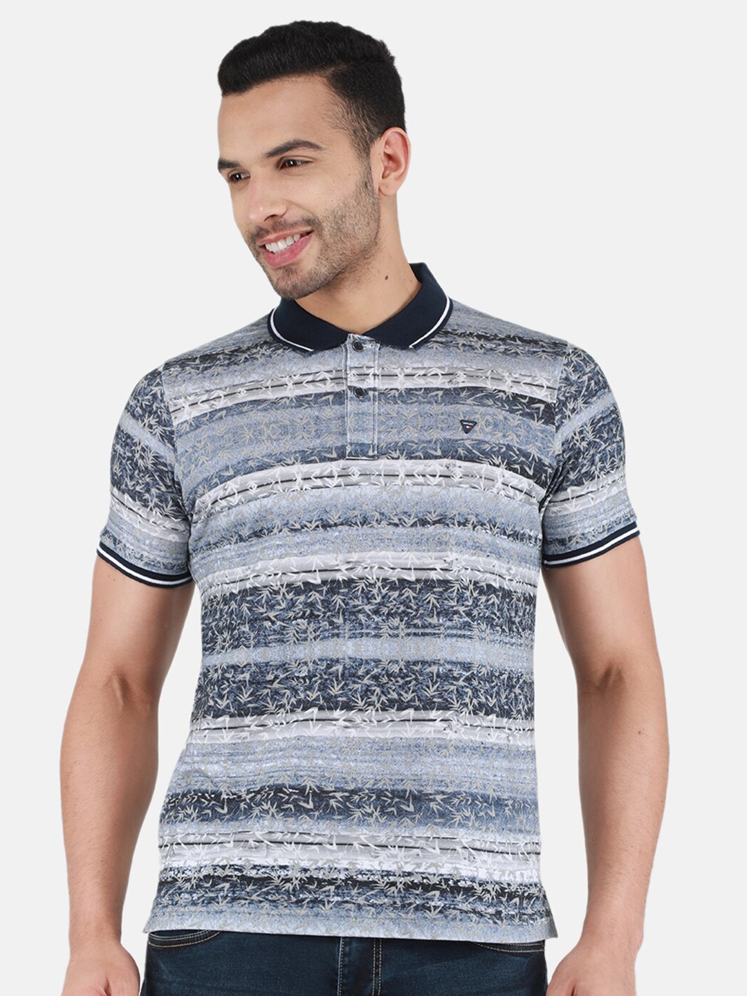 

Monte Carlo Striped Polo Collar T-shirt, Blue