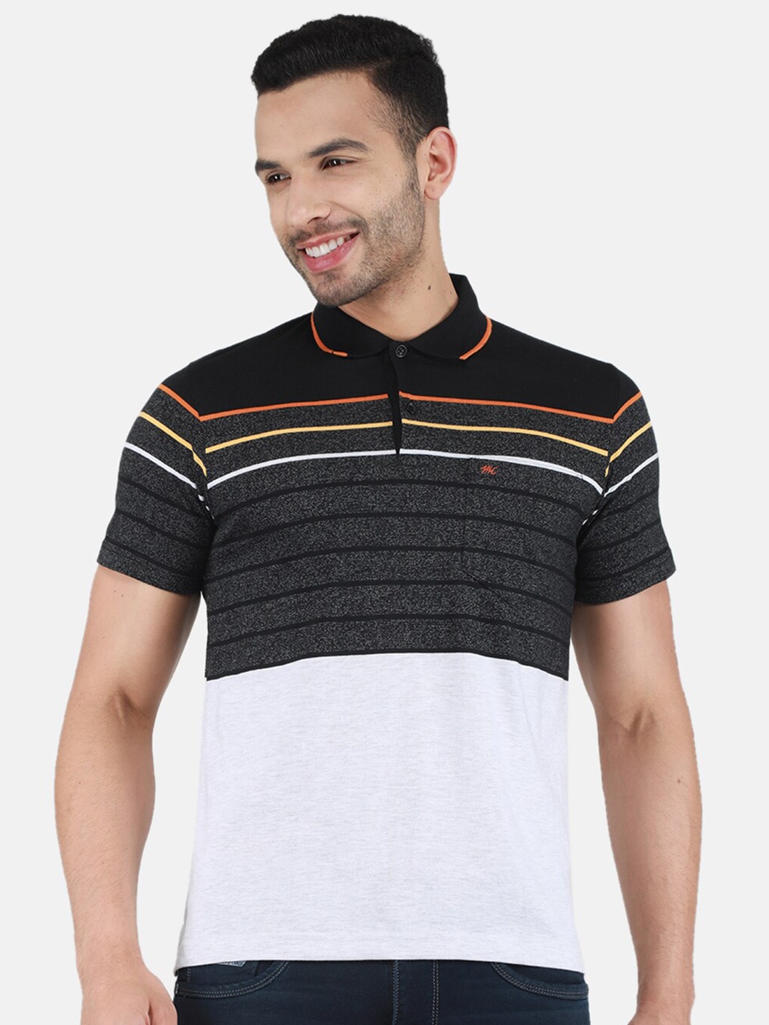 

Monte Carlo Striped Polo Collar T-shirt, Black