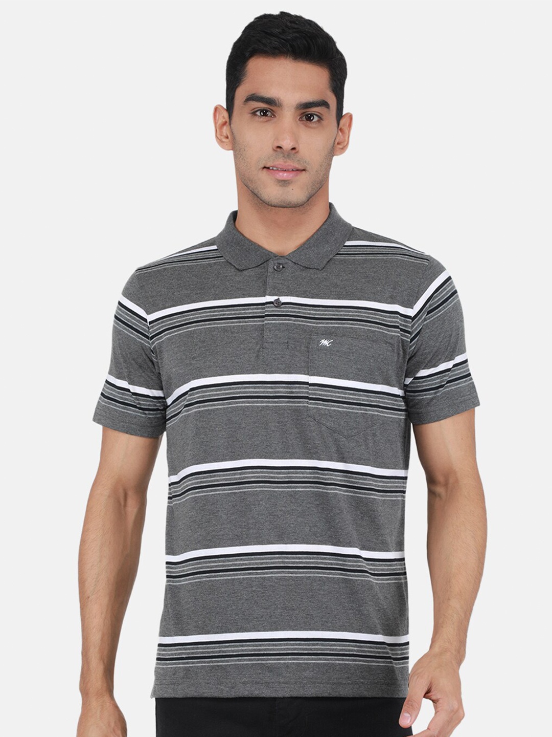 

Monte Carlo Striped Polo Collar Short Sleeves T-shirt, Grey