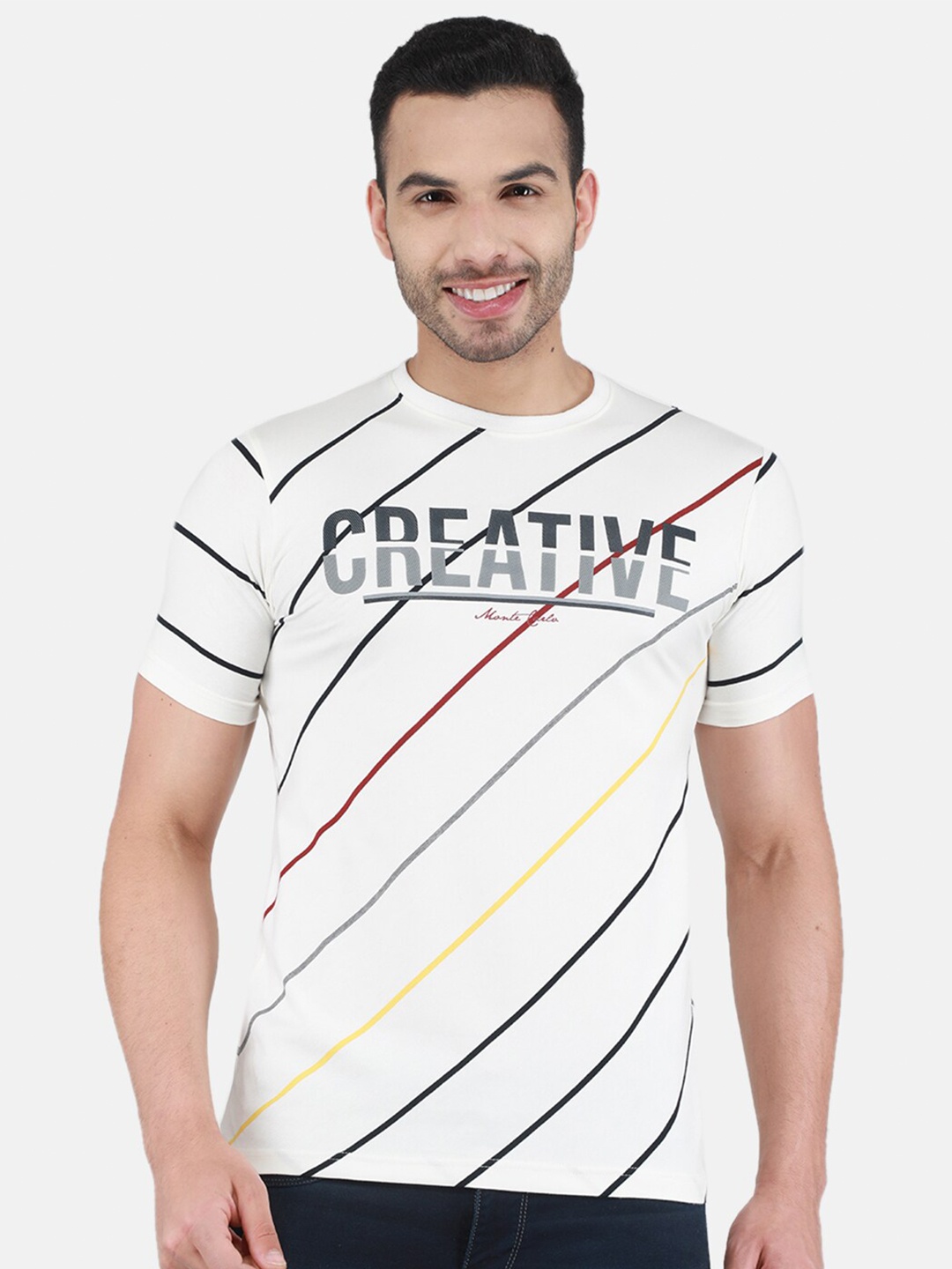 

Monte Carlo Striped Round Neck T-shirt, Off white