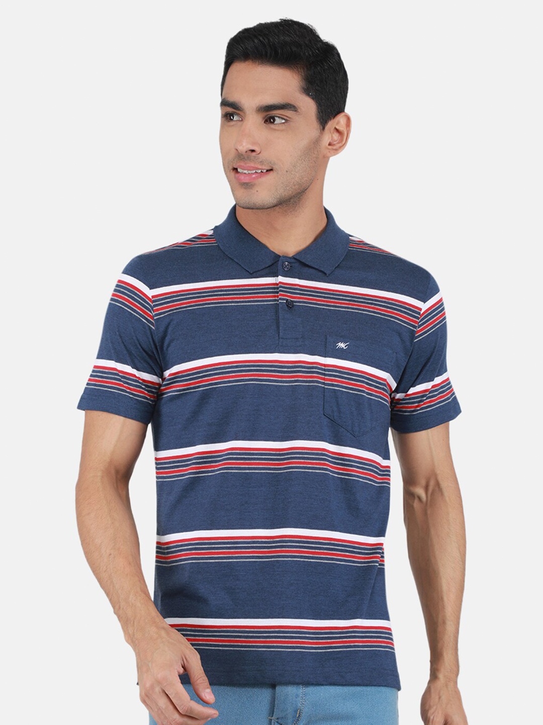 

Monte Carlo Striped Polo Collar T-shirt, Navy blue