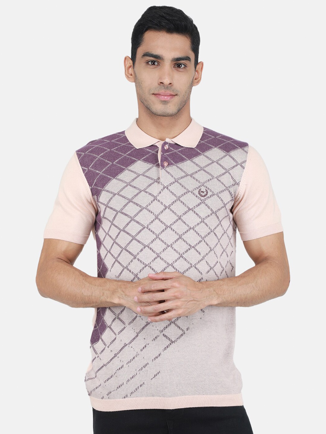 

Monte Carlo Checked Polo Collar Regular Fit T-shirt, Peach