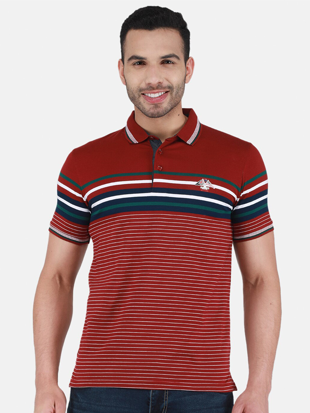 

Monte Carlo Striped Polo Collar T-shirt, Maroon