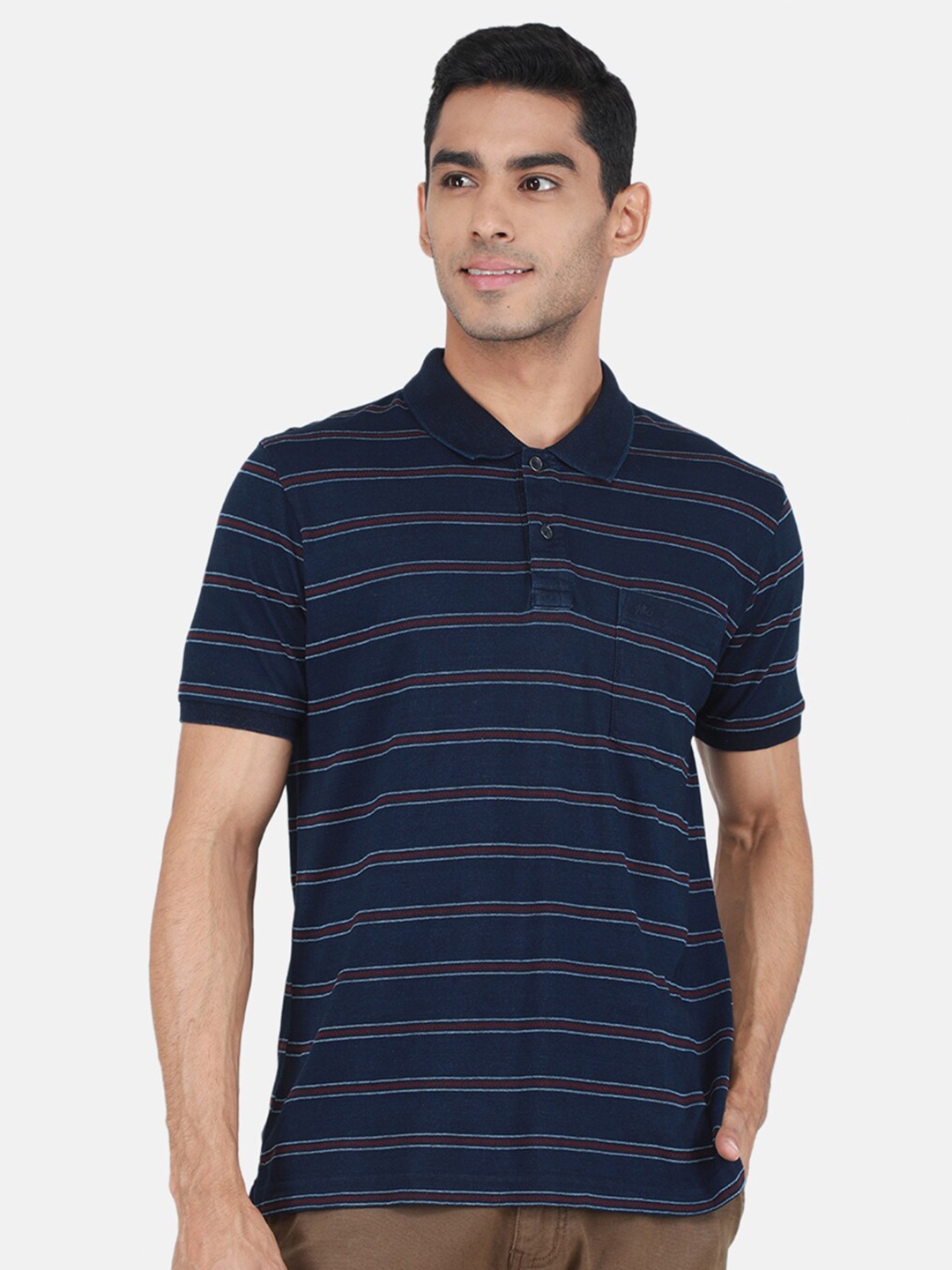 

Monte Carlo Comfortable Striped Polo Collar T-shirt, Blue
