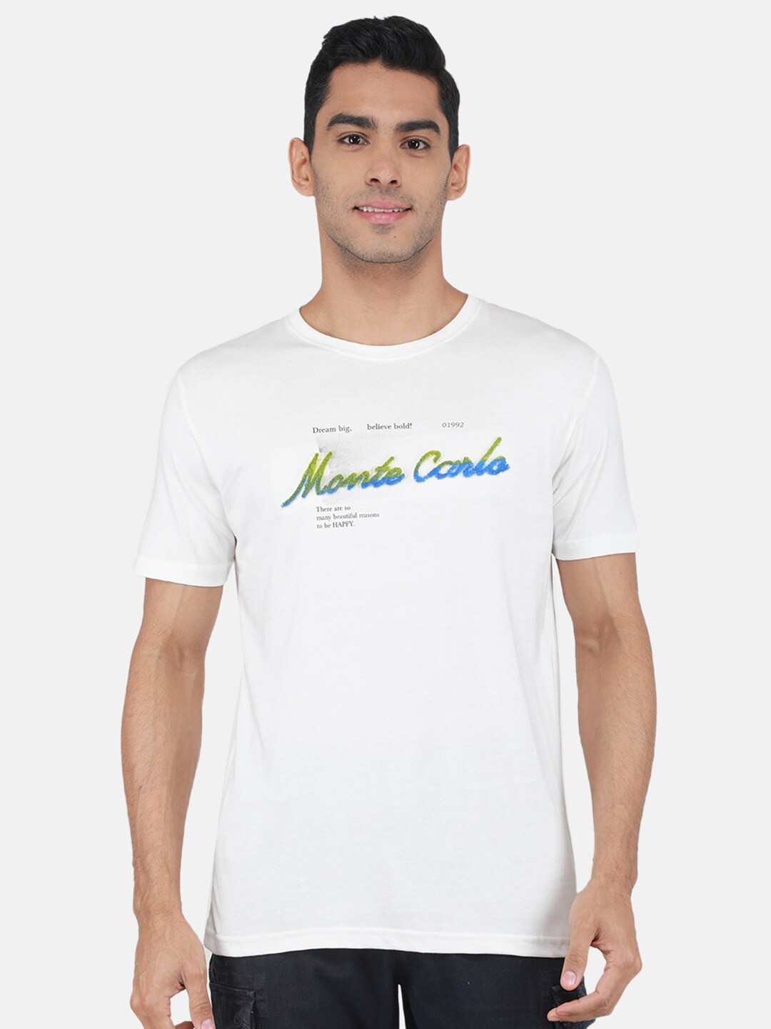 

Monte Carlo Typography Printed Round Neck T-shirt, White