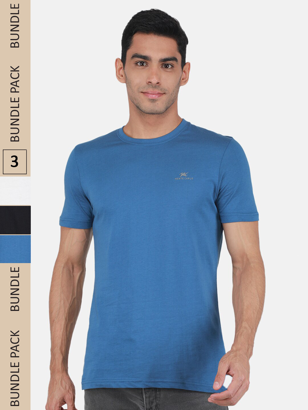 

Monte Carlo Pack Of 3 Casual Pure Cotton T-shirts, Black