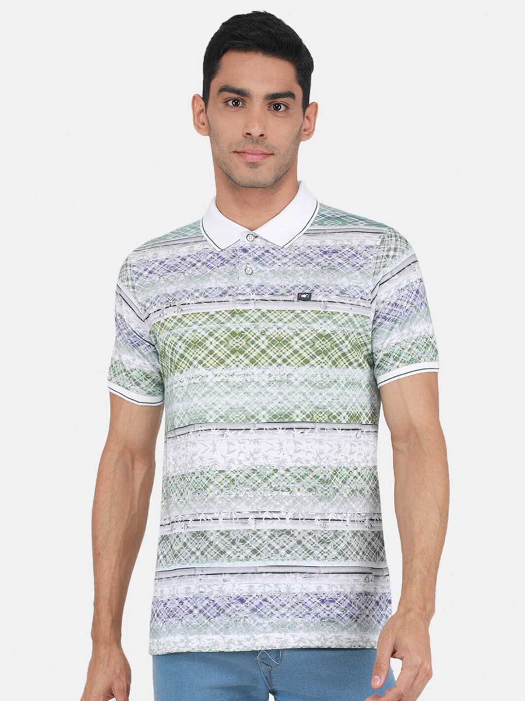 

Monte Carlo Geometric Printed Polo Collar T-shirt, White
