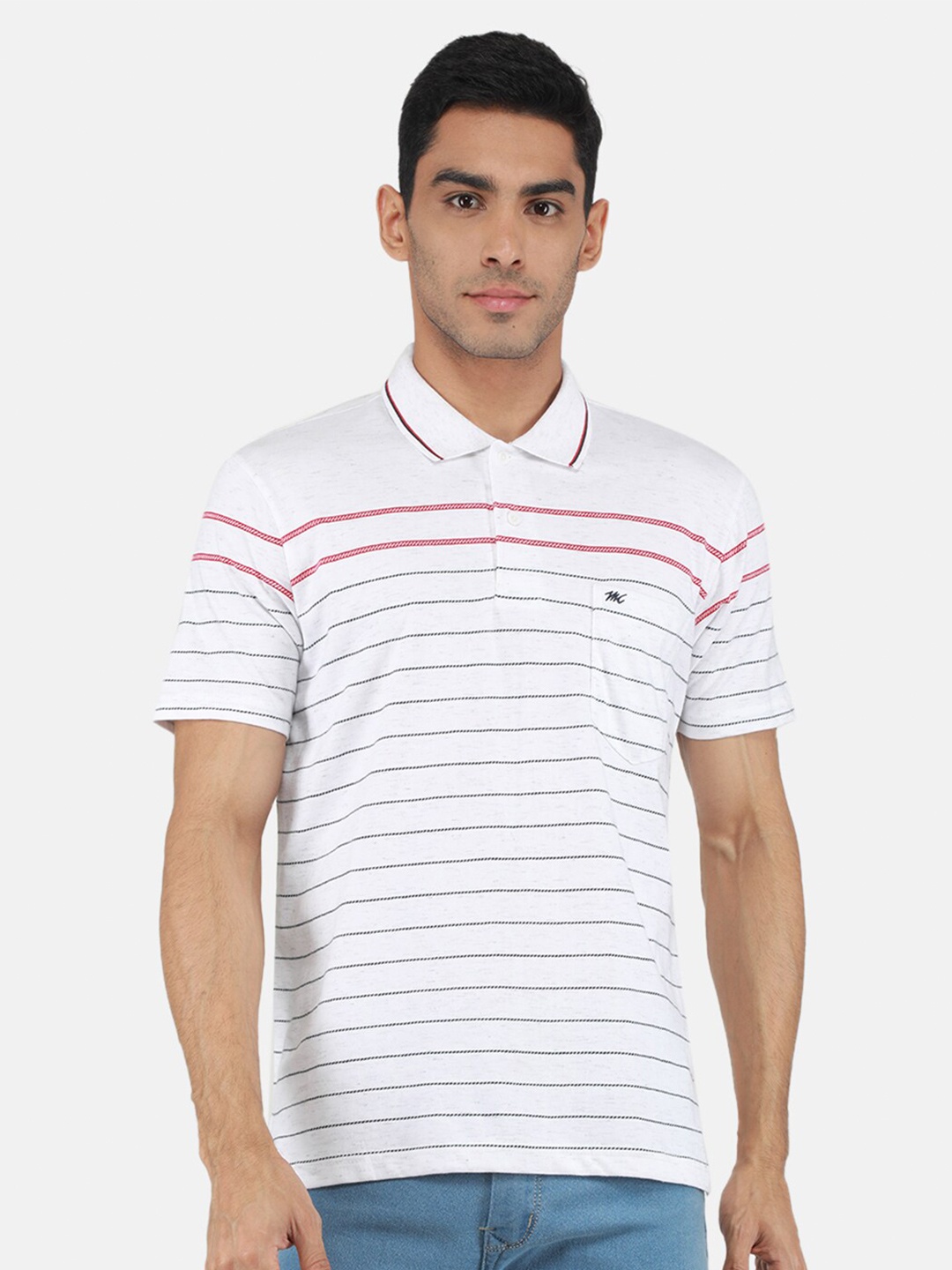 

Monte Carlo Striped Polo Collar T-shirt, Off white