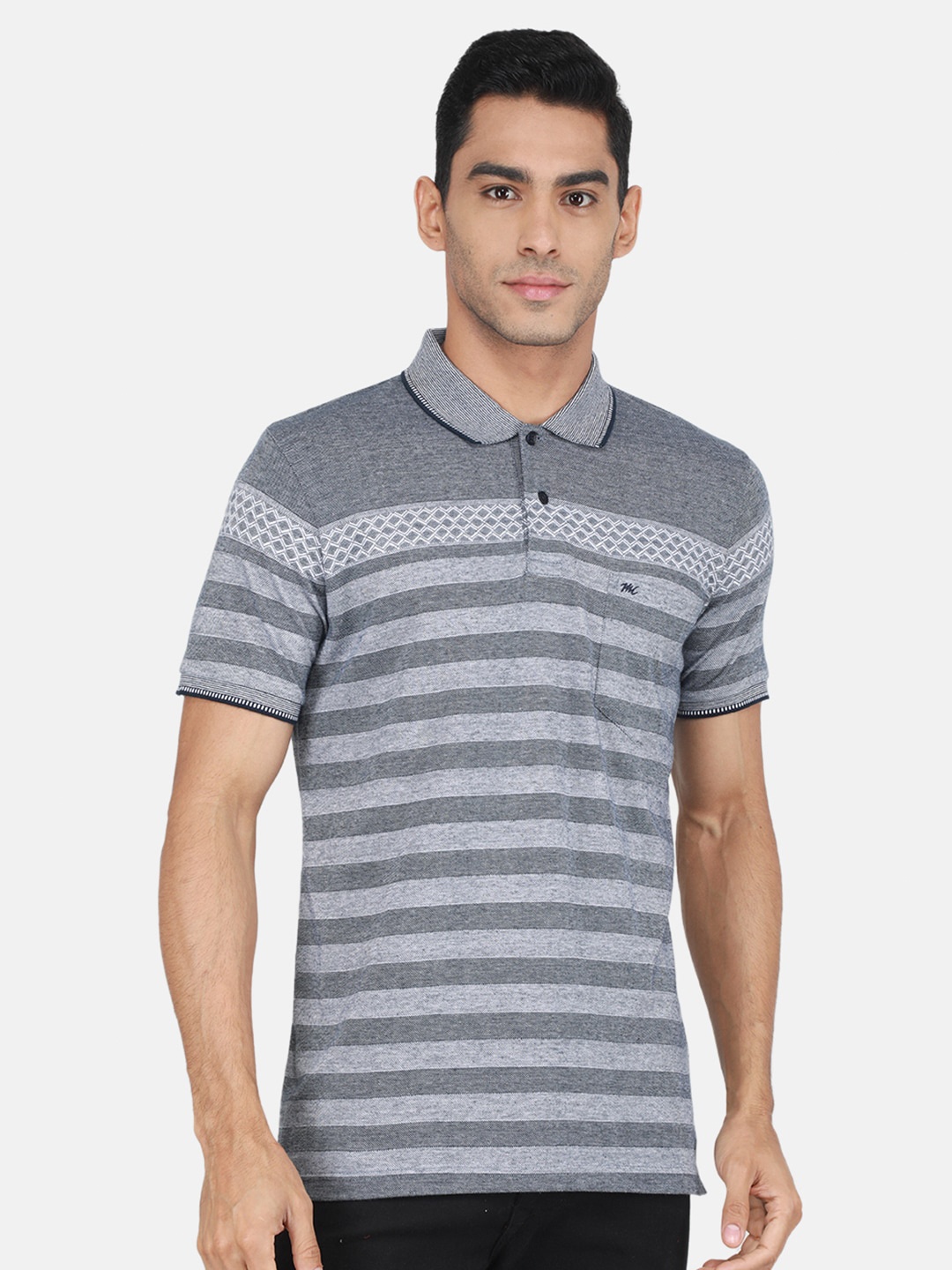 

Monte Carlo Striped Polo Collar T-shirt, Grey