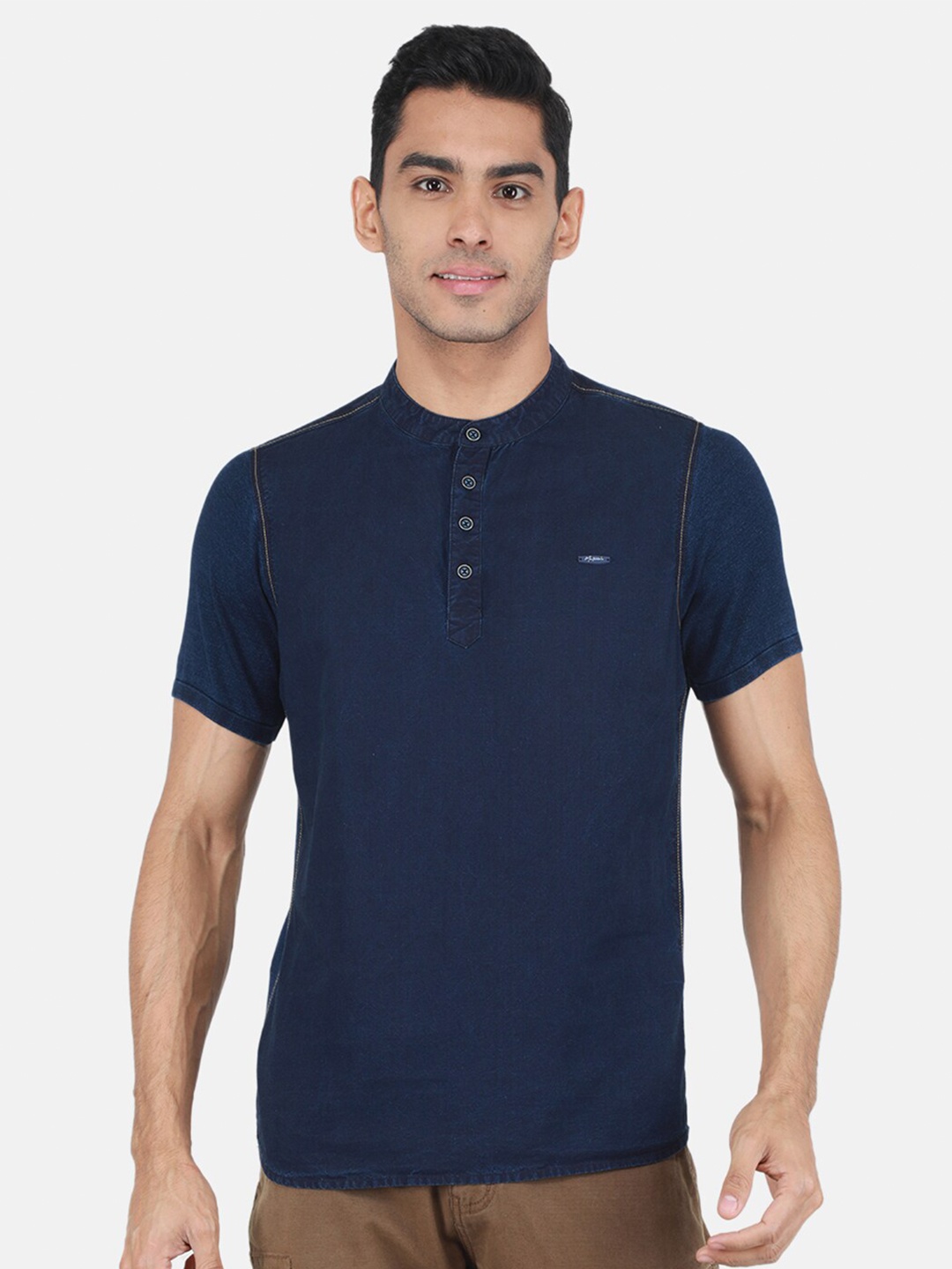 

Monte Carlo Band Collar Short Sleeves T-shirt, Blue