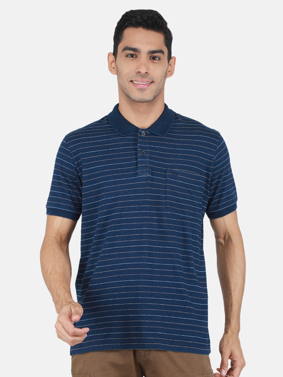 

Monte Carlo Striped Polo Collar T-shirt, Navy blue