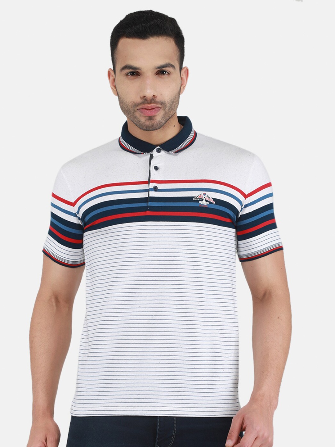 

Monte Carlo Striped Polo Collar T-shirt, Off white