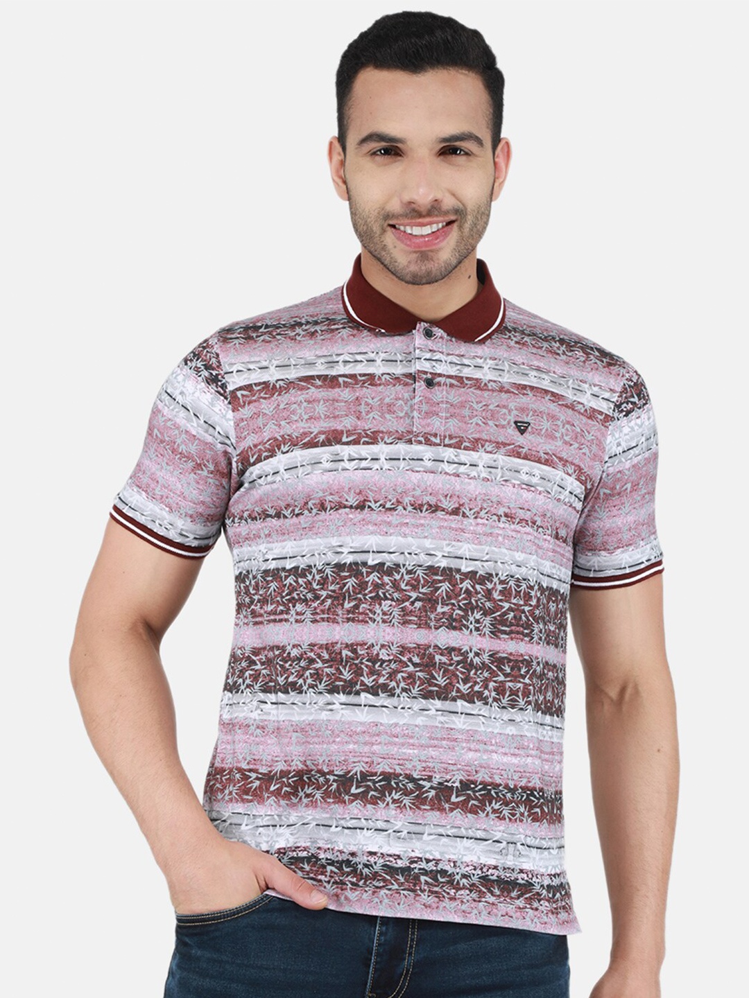 

Monte Carlo Striped Polo Collar T-shirt, Maroon