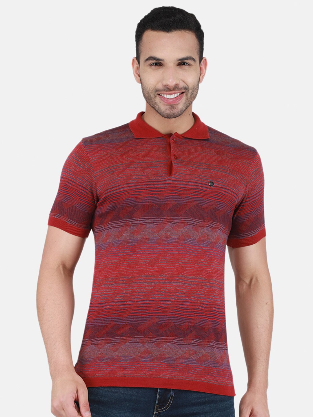 

Monte Carlo Geometric Printed Polo Collar T-Shirt, Red