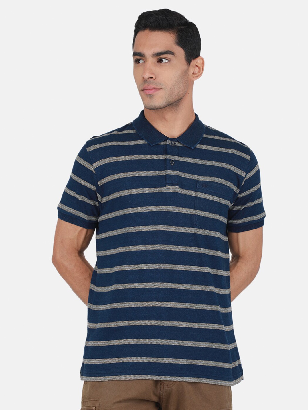 

Monte Carlo Striped Polo Collar T-shirt, Blue