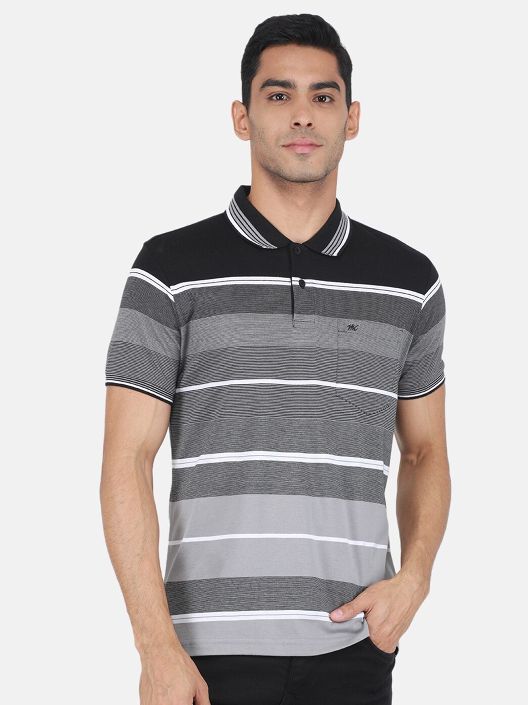 

Monte Carlo Striped Polo Collar T-Shirt, Black