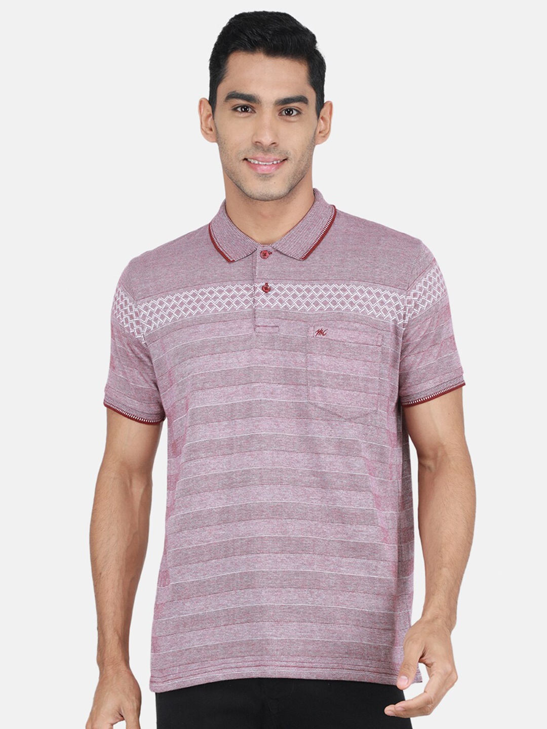 

Monte Carlo Striped Polo Collar T-shirt, Red