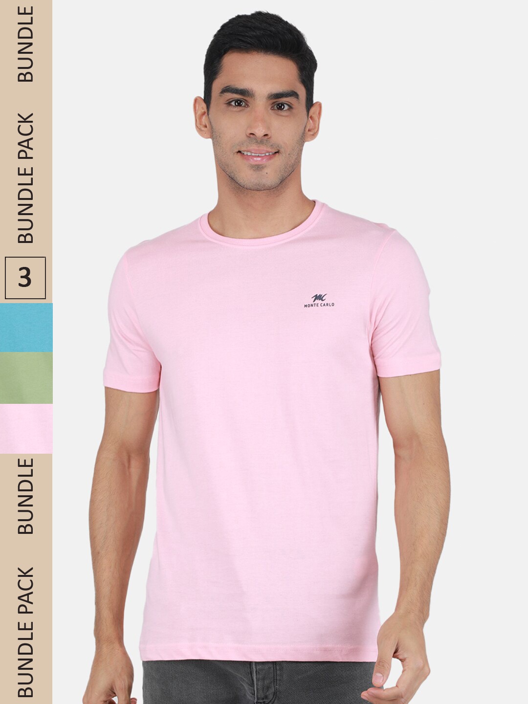 

Monte Carlo Pack Of 3 Round Neck Short Sleeves Pure Cotton T-shirt, Pink