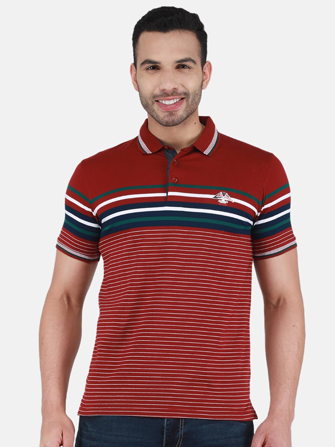 

Monte Carlo Striped Polo Collar T-shirt, Maroon
